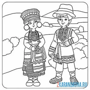 Раскраска мордовский национальный костюм