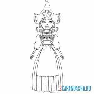 Раскраска нидерланды национальный костюм