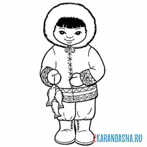 Раскраска чукча костюм национальный