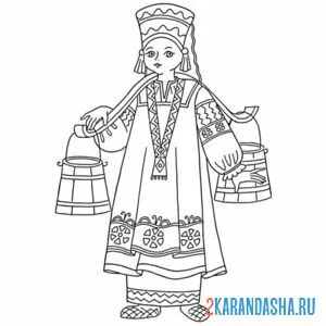 Раскраска орловский народный костюм