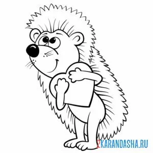 Раскраска ежик с сердечком