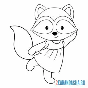 Раскраска енот девочка в платье