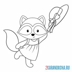 Раскраска енот девочка шляпа