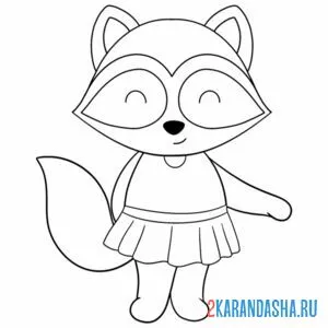 Раскраска енот девочка в юубке