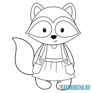 Раскраска енот девочка в сарафане