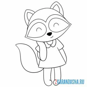 Раскраска енот девочка в летнем платье