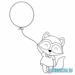 Раскраска енот пускает шар