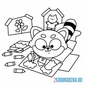 Раскраска енот рисует