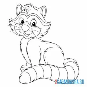 Раскраска енот сидит пушистый хвост