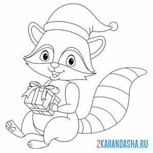 Раскраска енот на новый год