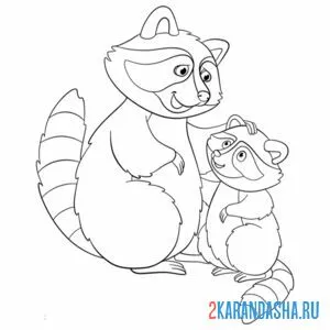 Раскраска семья еноты