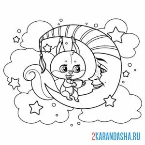 Раскраска белочка на луне