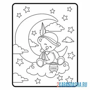 Раскраска мишка в шляпе на луне