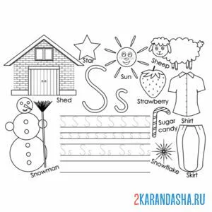 Раскраска английские прописи буква s