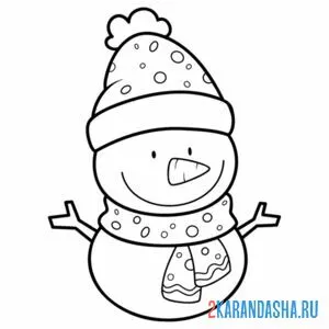Раскраска снеговик в шапке и шарфе