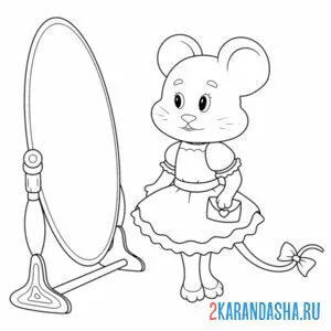 Раскраска мышка у зеркала