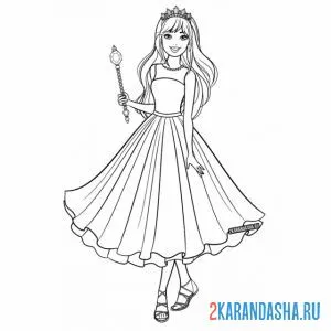Раскраска барби в платье