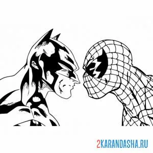 Раскраска бэтмен и человек-паук