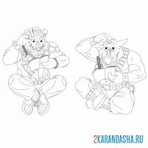 Раскраска бибоп и рокстеди черепашки-ниндзя