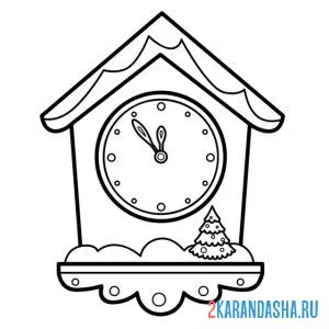 Раскраска часы новогодние со снегом