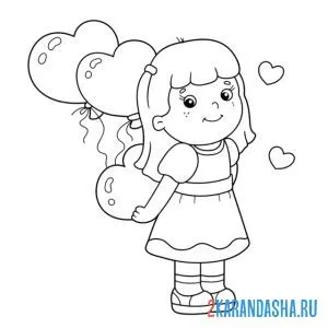 Раскраска девочка с шариками воздушными