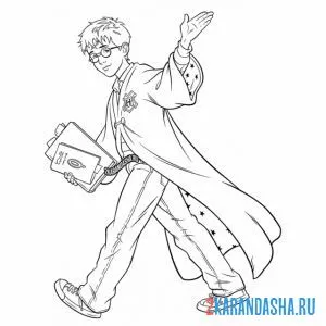 Раскраска гарри поттер идет с книгами
