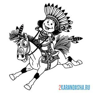 Раскраска индеец на лошади