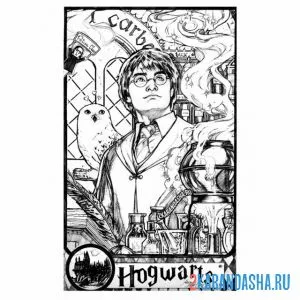 Раскраска коллаж гарри поттер