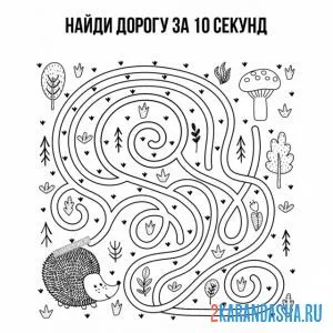 Раскраска лабиринт ежик ищет гриб