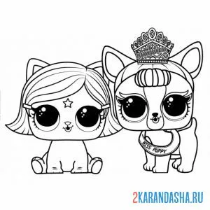 Раскраска лол питомцы котенок и щенок