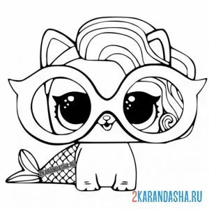 Раскраска лол питомцы котик русалка