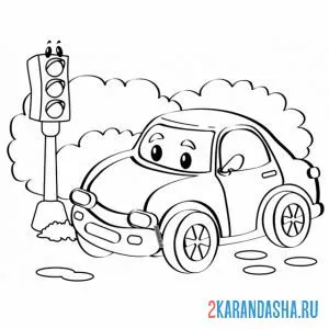 Раскраска машина на светофоре