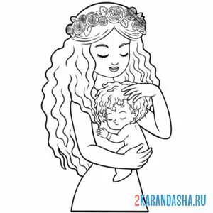Раскраска милая мама с малышом