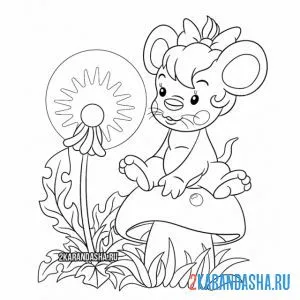 Раскраска мышка и одуванчик