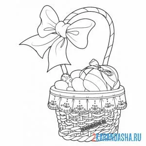Раскраска пасхальные яйца в корзинке