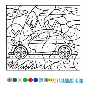 Раскраска по номерам: машинка в лесу