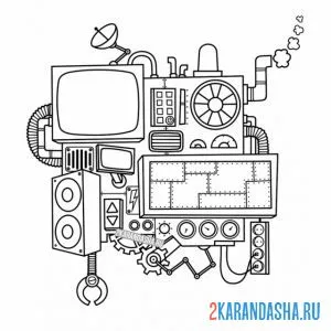Раскраска робот с телевизором
