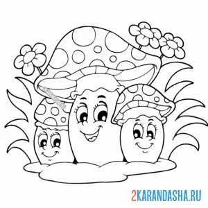 Раскраска семья грибов мухоморов