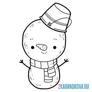 Раскраска смешной снеговик в шарфе