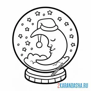 Раскраска звезды и луна в шаре